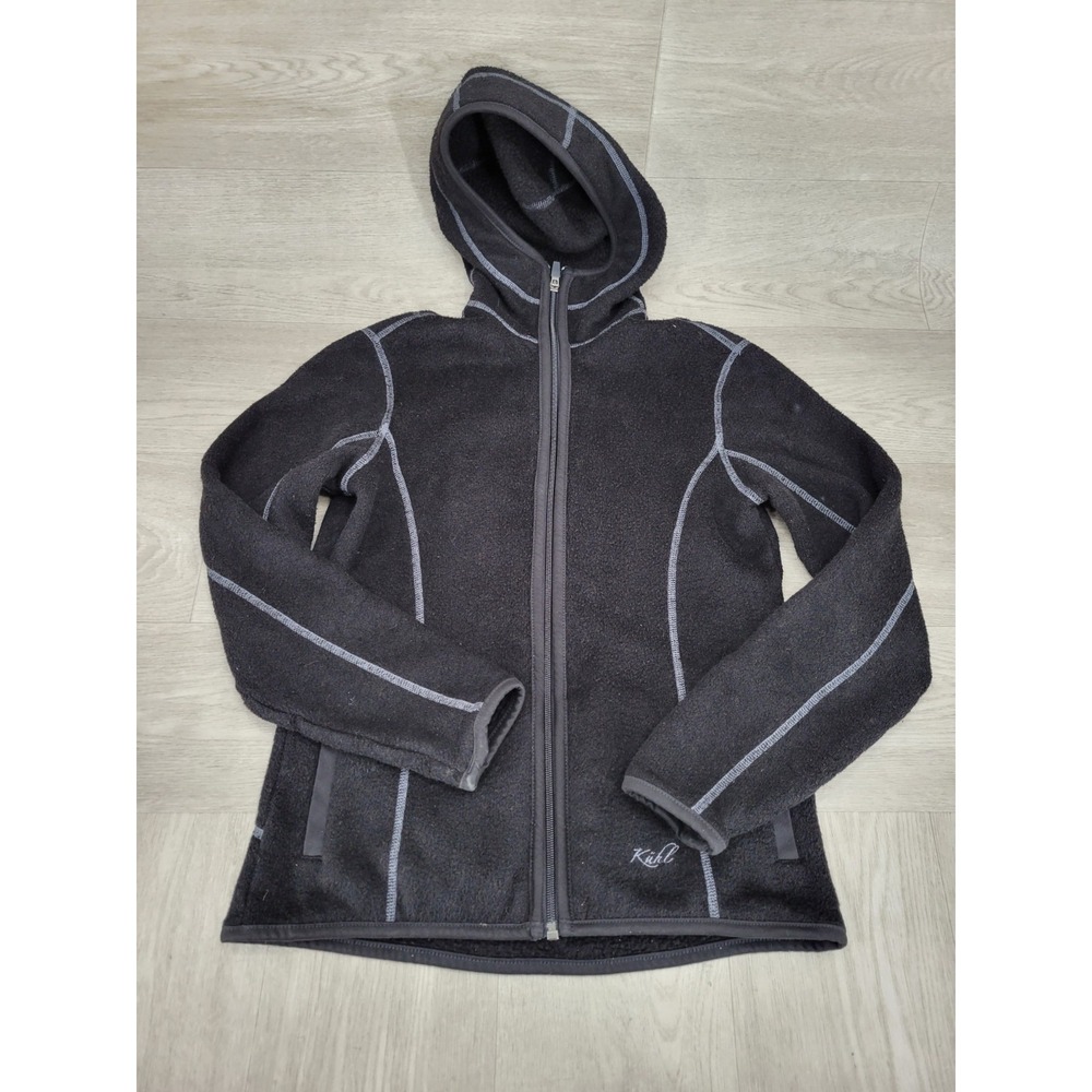 Kuhl Women's Fleece Hoodie Size Small Black Full Zip Thumbholes Outdoor Jacket